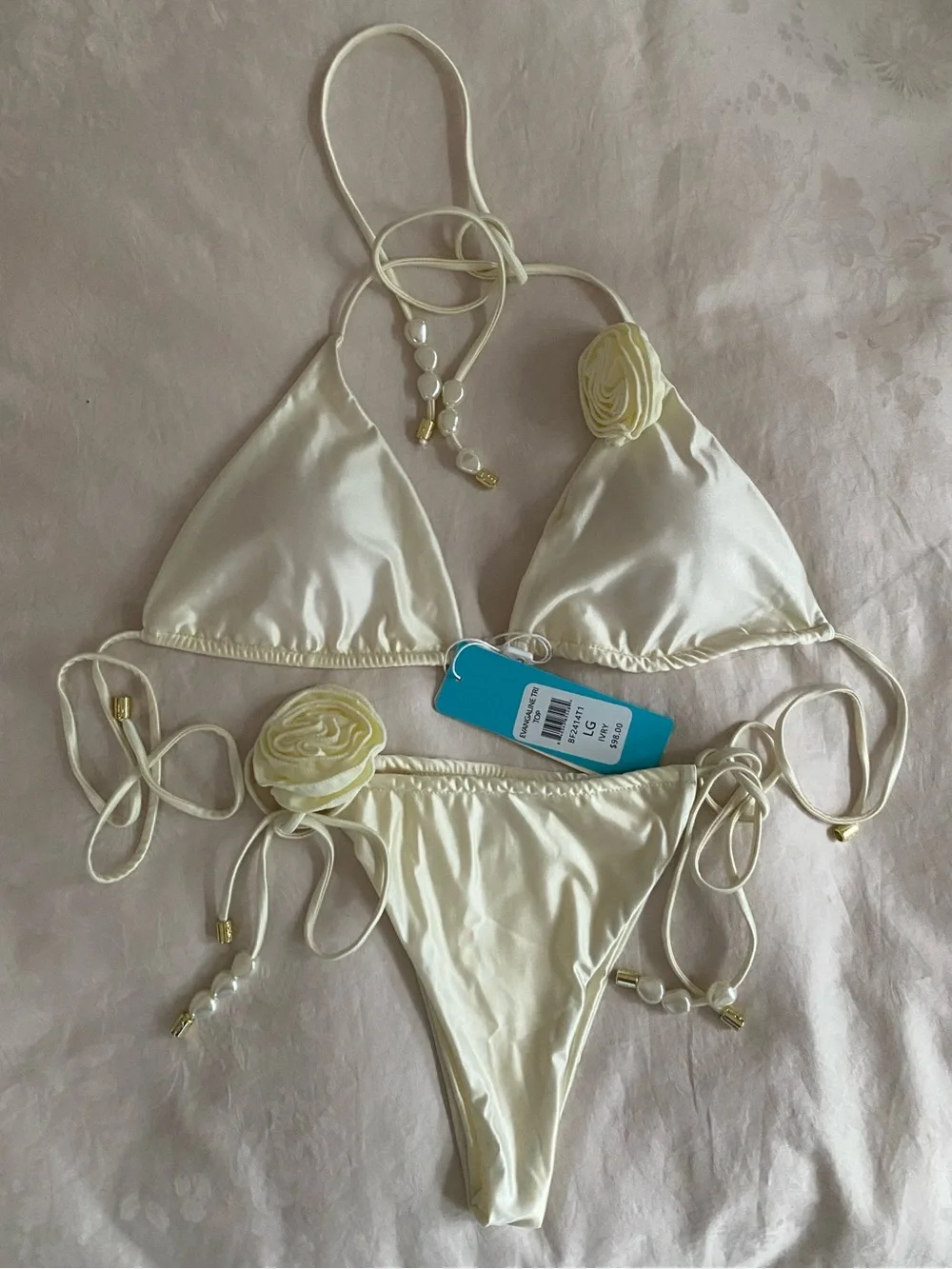Beach Bunny Evangeline Ivory Triangle Bikini set NWT L